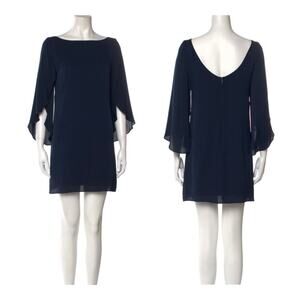 MILLY Butterfly Sleeve Silk Stretch Crepe Bateau Neckline Mini Shift Dress Size2